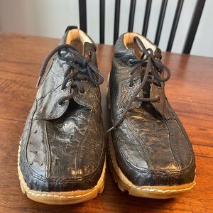 Circle G Black Ostrich Leather Oxfords